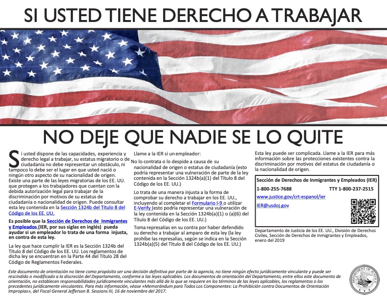 Right to Work Notice (Spanish)